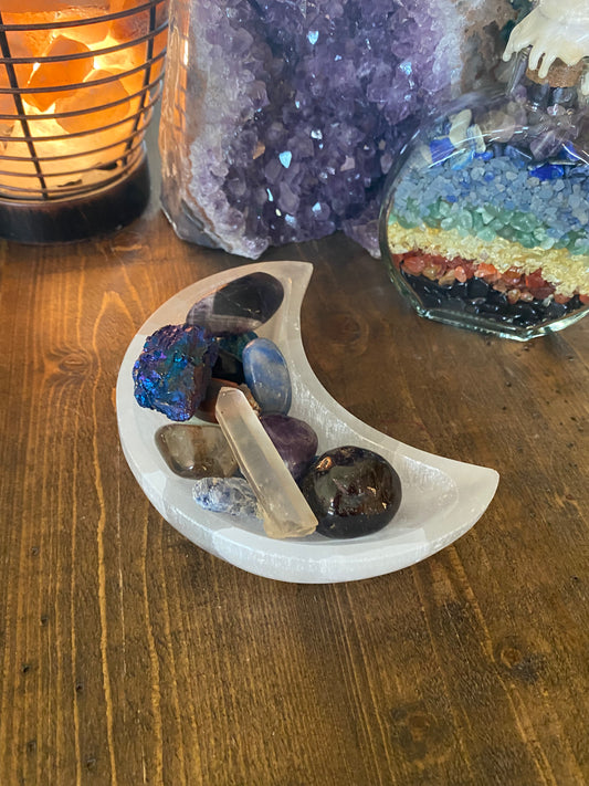 Crescent Moon Selenite Bowl - Purple Door Alchemy